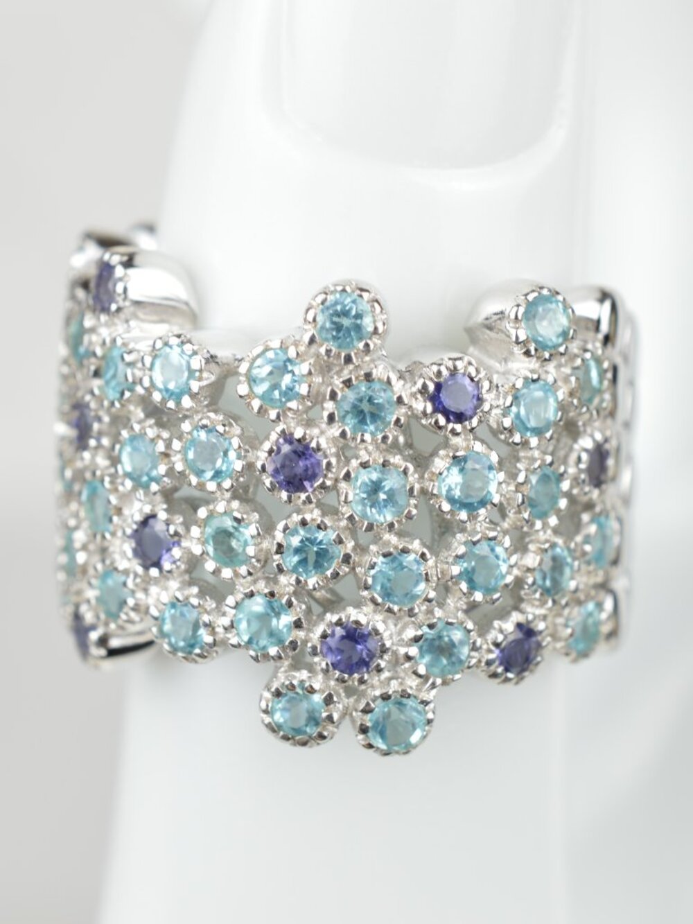 D’Joy Apatite Iolite Ocean Bubble Silver Ring Size 6.75